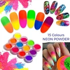 NEON PIGMENT POWDER DUST NAILS 15 COLOURS OMBRE PHOSPHOR FLUORESCENT GLOWING UK