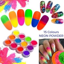 NEÓN PIGMENTO POLVO UÑAS 15 COLORES OMBRE FÓSFORO FLUORESCENTE BRILLANTE UK