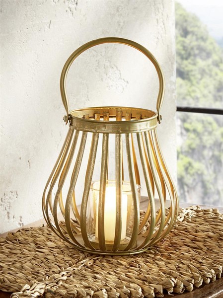 "Metall Windlicht \"Gold\" Teelicht Halter Kerzen StäNder HäNgewindlicht Laterne"-image