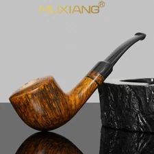 MUXIANG Briar Brandy Pipe Smooth Freehand Tobacco Smoking Pipe Bent Saddle Stem 
