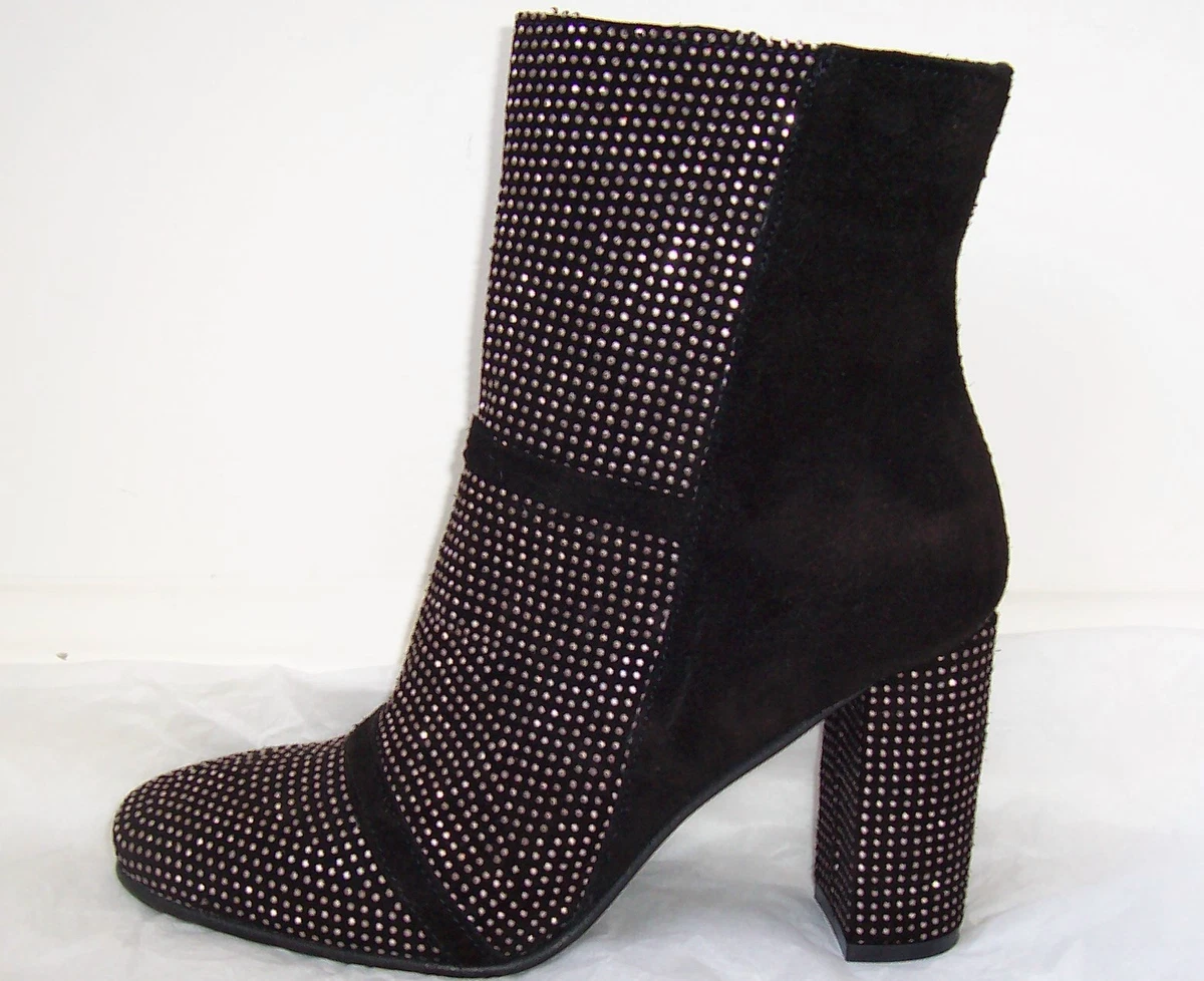 GEORGE J LOVE Black Suede Silver Stud Embellished Ankle Boots 38 8
