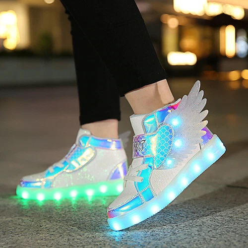 LED Leuchtende USB Sneaker Turnschuhe Kinder Mädchen Flügel Blinkschuhe Gr.27-37 - Bild 28 von 28