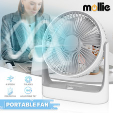 Portable Personal Desk Fan 4 Speed 180  Tilt USB Rechargeable Fan w/Hanging Hook