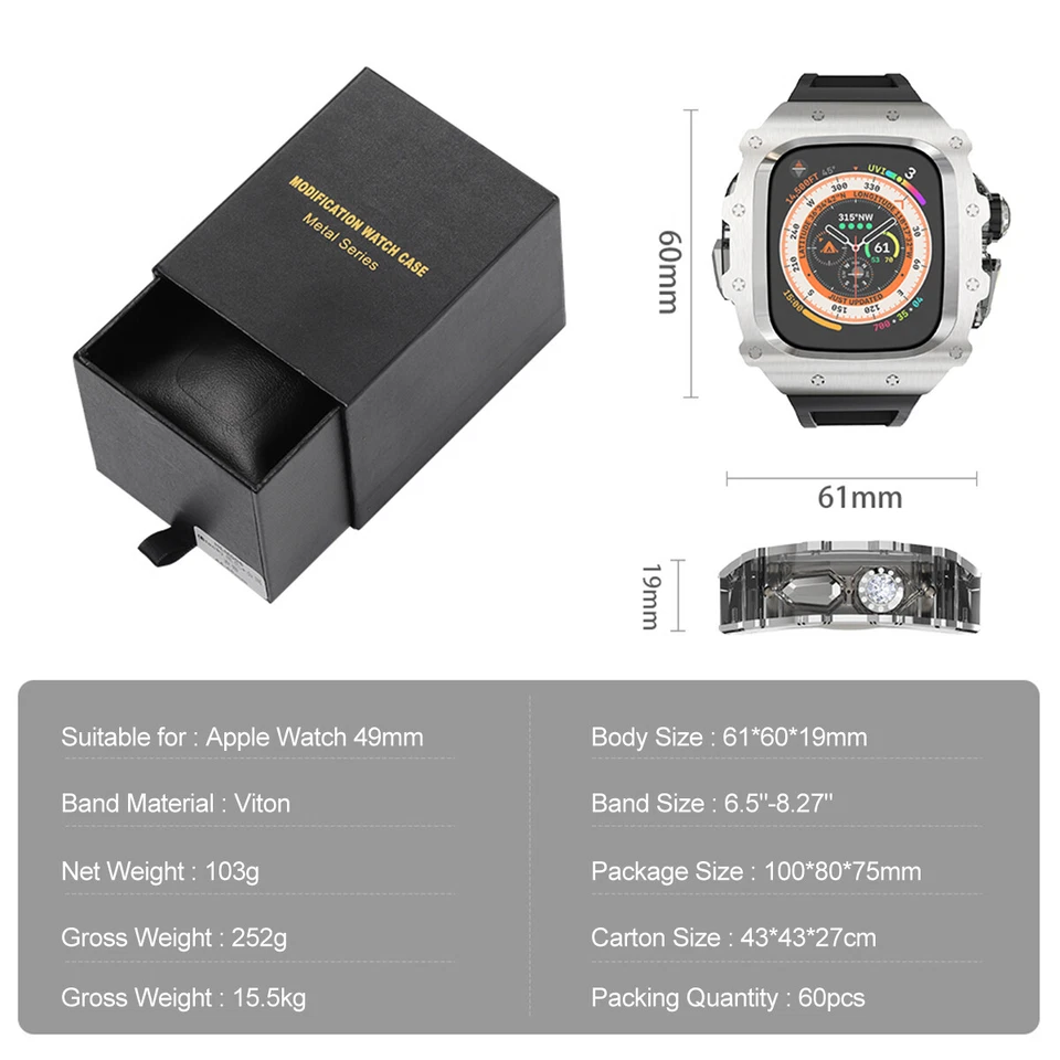 Cristal + Acero Estuche Banda Goma Para Apple Watch Ultra 3 49MM 987 44/45MM Mod Kit Foto 2 de 4