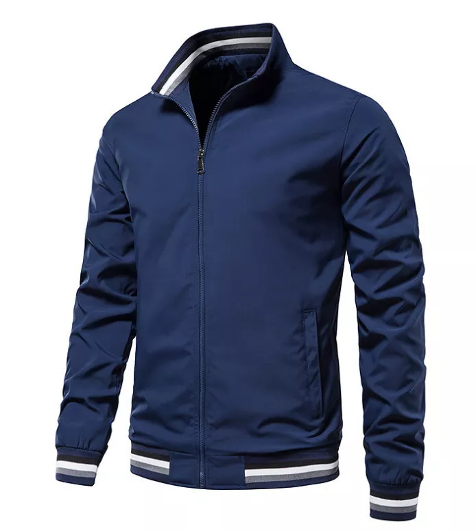 Mens Casual Sports Jacket Long Sleeve Stand Collar Pockets Full Zip Track Jacket