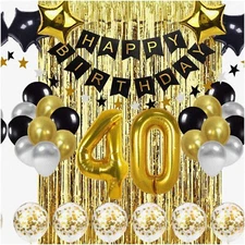 Golden Milestone Celebration Kit: Elegant Black & Gold 40th Birthday Décor Set w