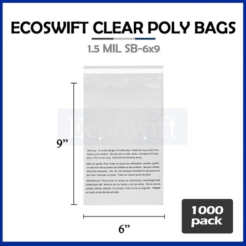 1-10000 6x9 EcoSwift sacchetti in polipolitecnica trasparenti autosigillante avvertenza soffocamento spedizione gratuita - Foto 49 di 78