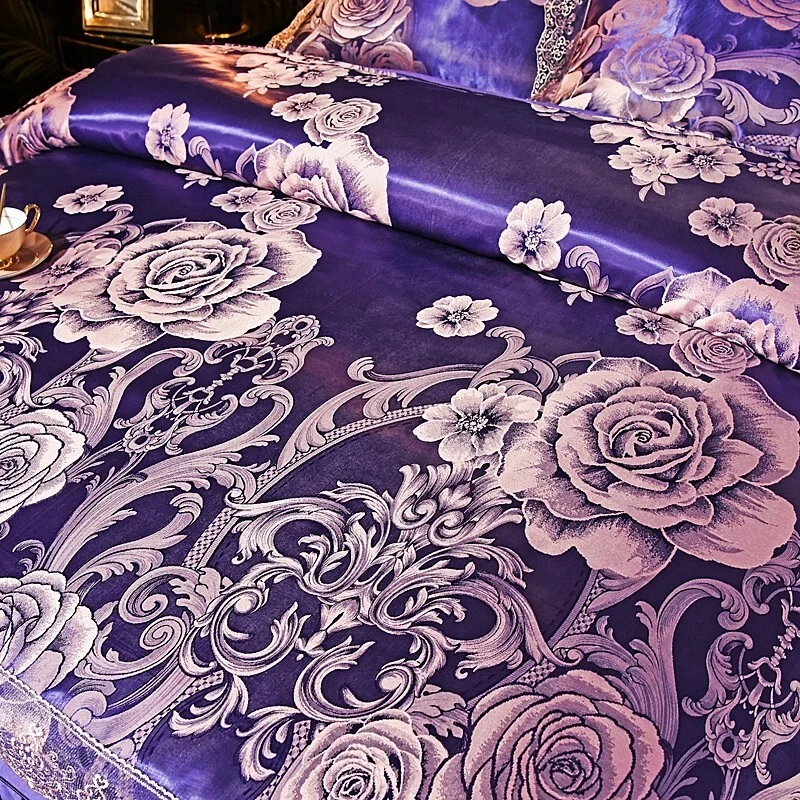Ornate Amethyst Gem Silky Satin Jacquard Quilt Cover Bedding Set with Bed Skirt - Image 4 of 4