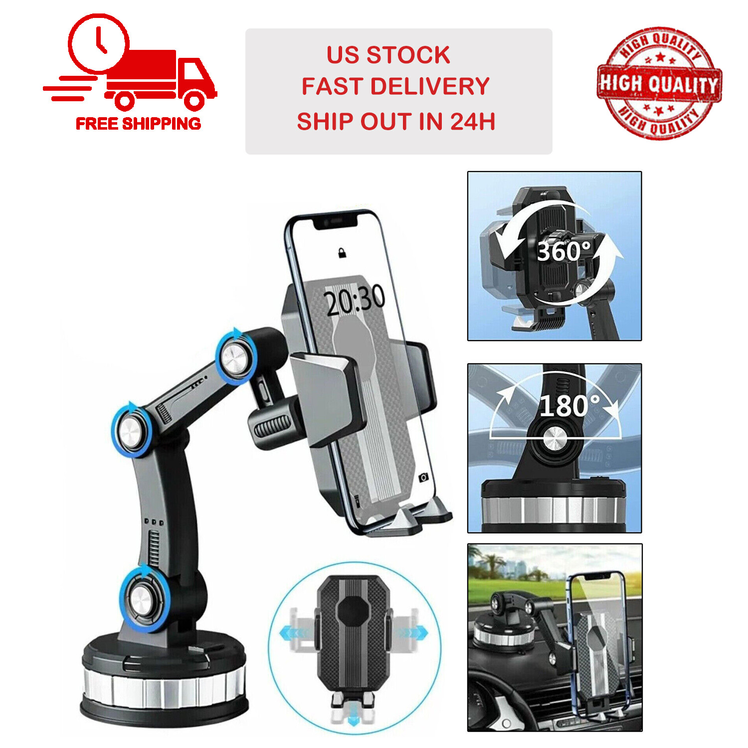 Universal Car Phone Mount for iPhone & Samsung - Dashboard & Windshield Holder  -image