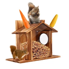 Squirrel Feeder Wooden Squirrel Feeder House Large Capacity Squirrel Feeding Box