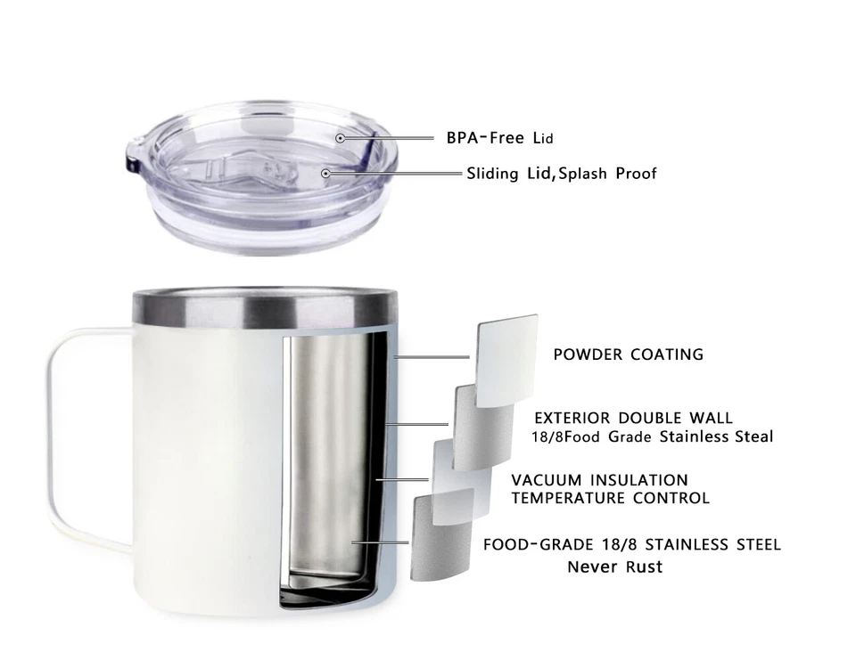 14oz Coffee Mug Slider Lid Stainless Steel Vacuum Double Wall Insulation Tumbler - Image 3 of 4