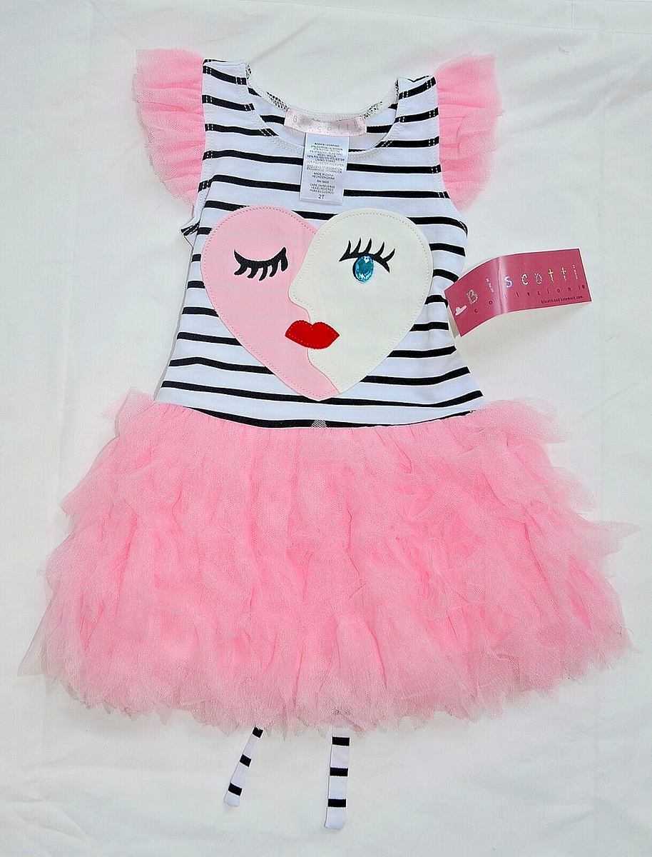 New Biscotti Pink Tutu Black White Stripe Heart Face Dress Girls Toddler 2T  | eBay