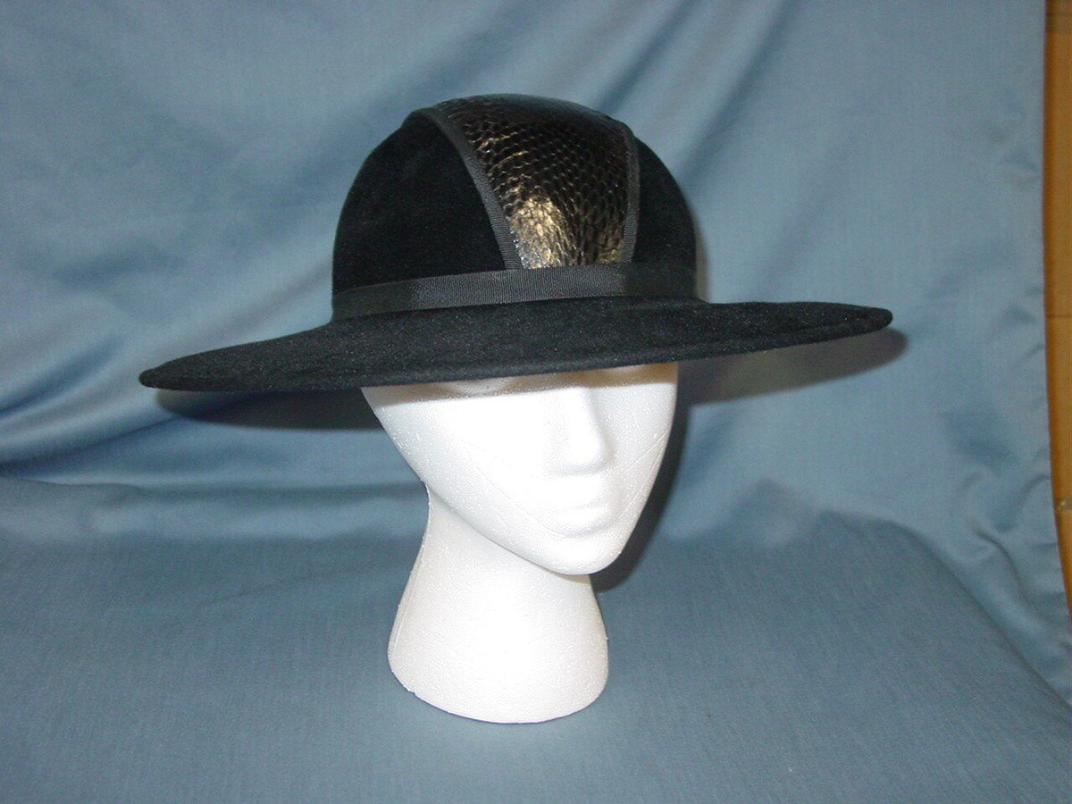Kokin New York Vintage Designer Leather and Wool 80s Black Hat Vintage 1980 main image 3