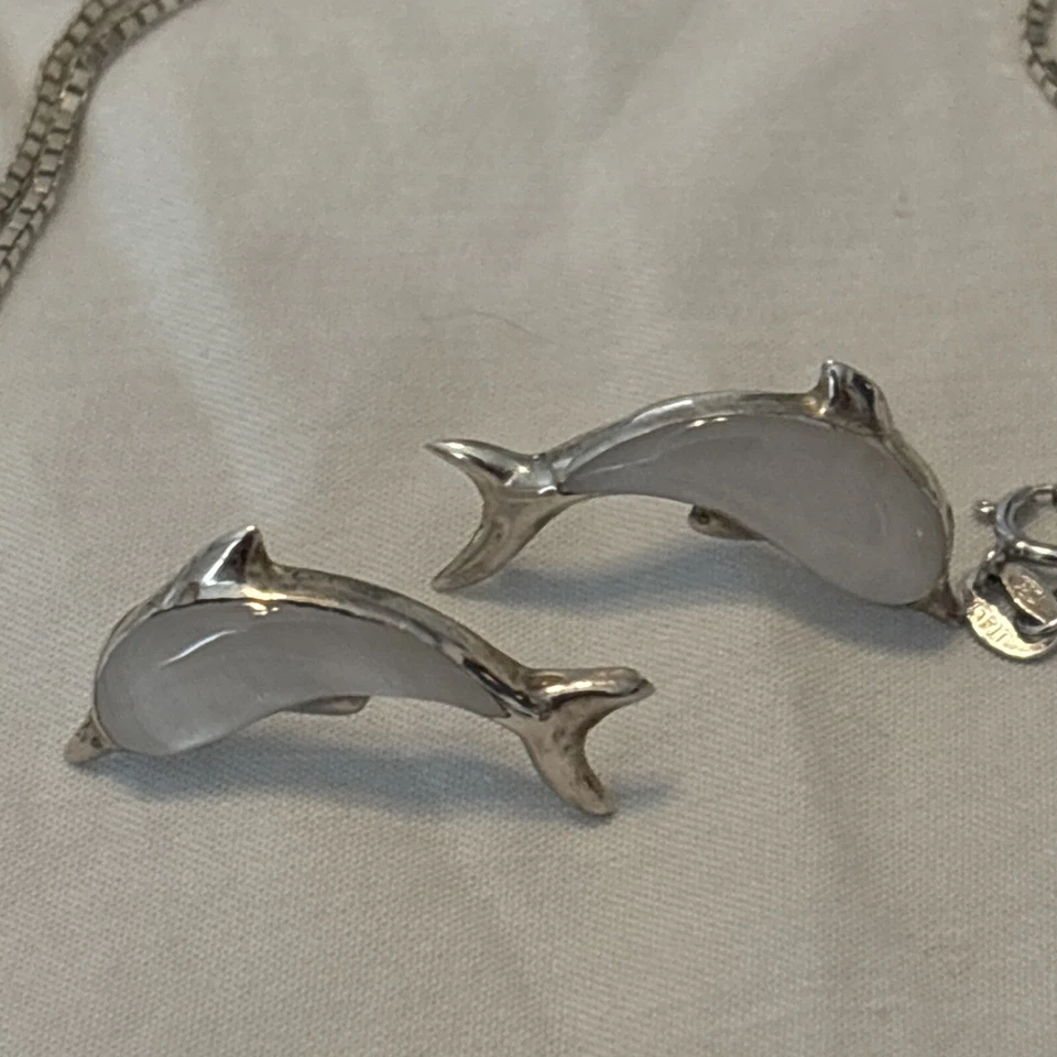9 Pc 925 Dolphins With Stones-2 Pendant Necklaces & 3 1/2 Sets Earrings - Image 4 of 4