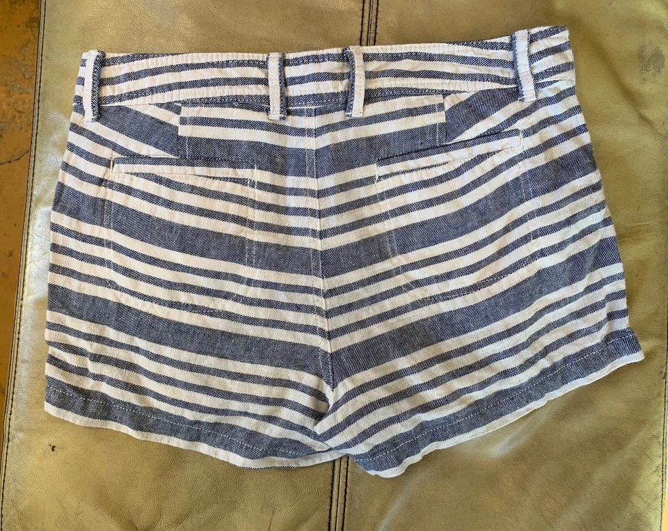 GAP слоновой кости/синий в полоску льна/хлопка пряжи краситель Chino шорты размер 4 - Изображение 4 из 4