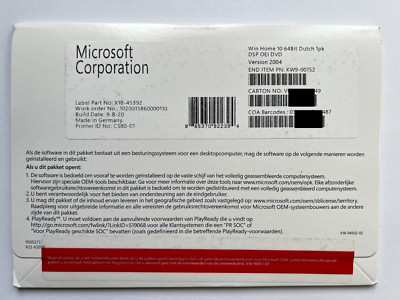 Microsoft Windows 10 Home 64 Bit DVD Vollversion Dutch NL KW9-00152 ...
