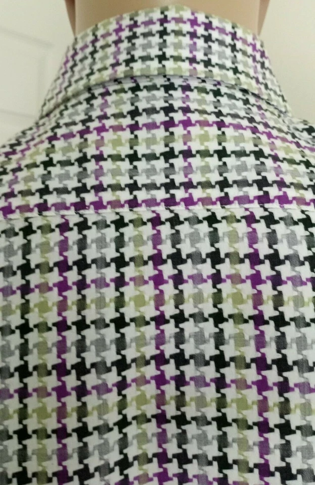 ETRO MILANO ITALY MEN'S PLAID WHITE PURPLE BLACK GREEN LS SHIRT SIZE MEDIUM - Image 2 of 4