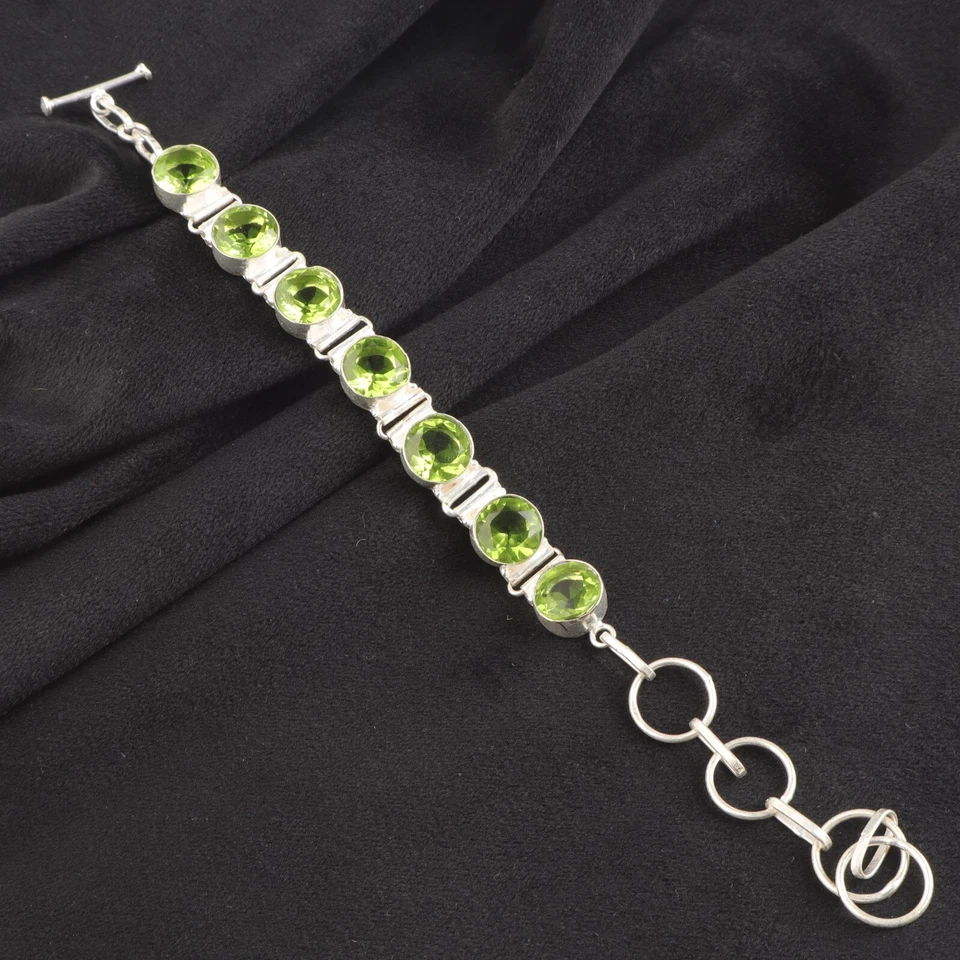 Green Peridot Gemstone 925 Sterling Silver Bracelet Handmade Jewelry Bracelet - Image 2 of 3