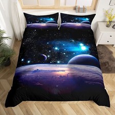 King 3-Piece Galaxies Comforter Sets - 3D Printed Space Themed Duvet Cover Se...