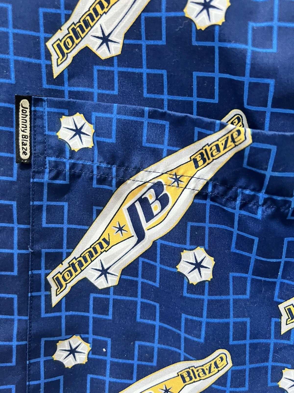 Johnny Blaze All Over Print Casual Hawaiian Button Down Shirt XL BLUE Yellow