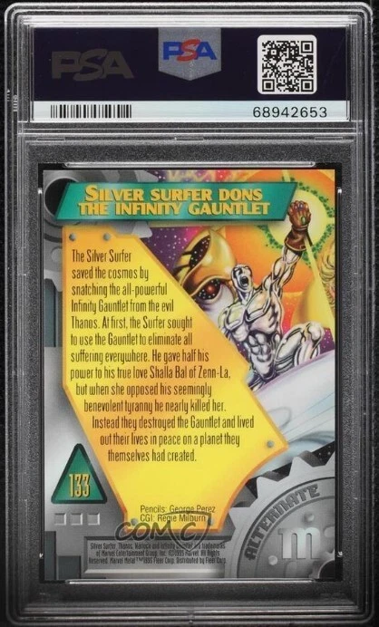1995 Marvel Metal Silver Surfer PSA 10 GEM MINT #133 Alternate M POP 68 - Image 2 of 2
