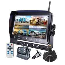 7" Digital Wireless Quad DVR Monitor Split Screen Magnetic Backup Camera System