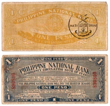 1941 Philippine Province of CEBU 1 Peso S215 C/Stamped MATI, Davao #008,068