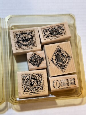STAMPIN' UP STAMP SETS ~ RETIRED RUBBER WOOD MOUNTED WORLD TRAVELER TRAIN SHIP