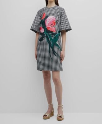 gingham knee length dress Brass & Roe Bree Printed Knee Dress Blue Gingham / XS