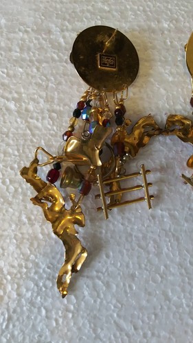 Vintage Lunch at the Ritz Equestrian Horse Saddle Boots Dangle Pierced Earrings - Picture 9 of 10