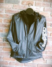 Adidas hooded windbreaker jacket womens S black zip long sleeve pocket mesh line