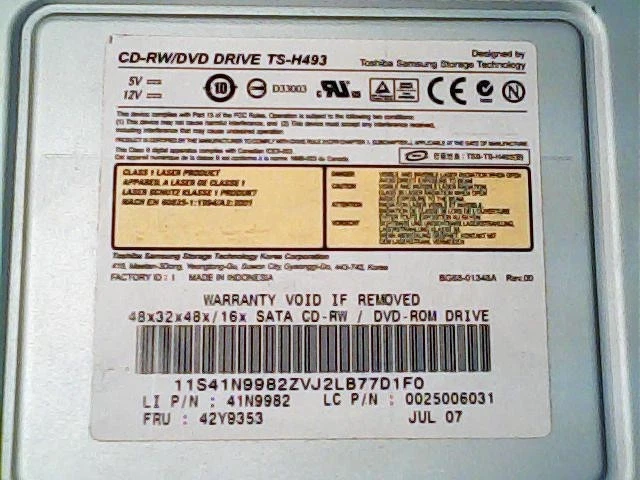 IBM 42Y9353 TS-H493 UNIDAD DE CD-RW/DVD SATA NEGRA Foto 2 de 2