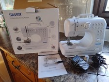 Silver 12 Stitch Mini Sewing Machine FHDM-505. Power cable. Box. Manual.
