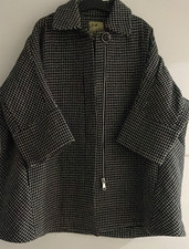 Ladies 97.5% Wool Coat Black White check Very Warm Winter Mid Jacket Oversize L