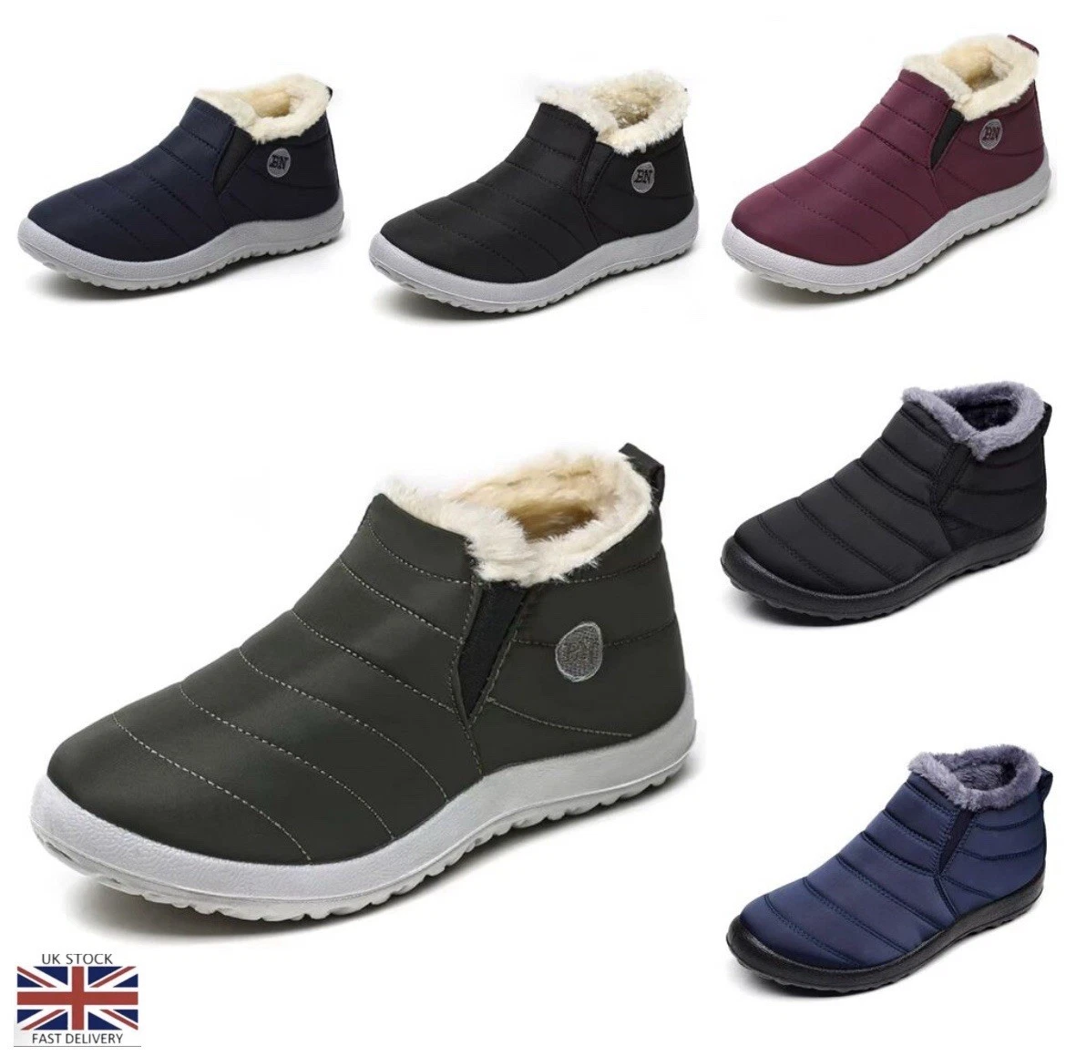 Waterproof Mens Snow Ankle Winter Warm Boots Shoes Ladies Fur Lined Non-slip UK