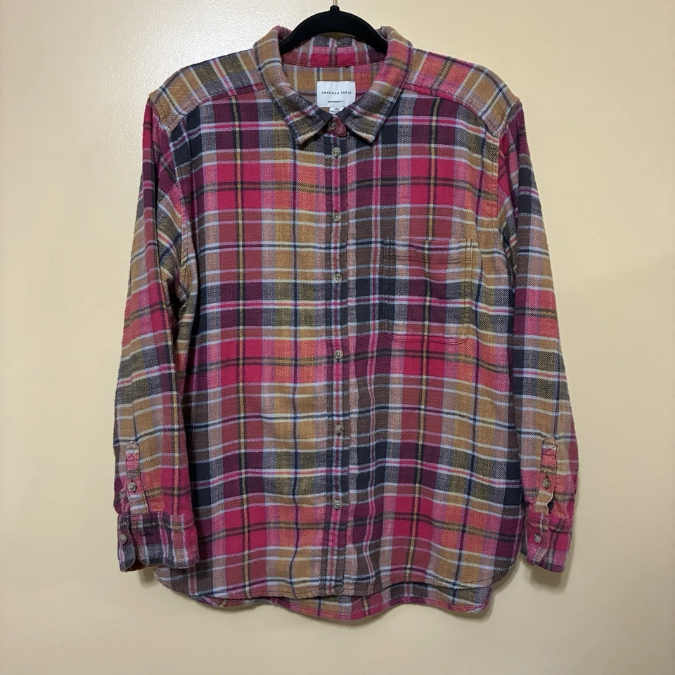 Lot Of 3 American Eagle Soft Flannel Plaid Boyfriend Fit Women’s L Long Sleeve - Image 4 of 4