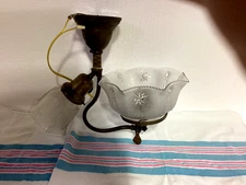 Antique Brass Gas Electric Ceiling Fixture Converted to Electric w/shades #4673