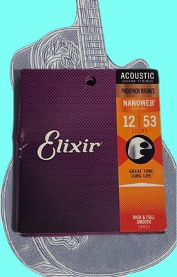 Elixir Light Nanoweb Phosphor Bronze Acoustic Guitar Strings 12-53