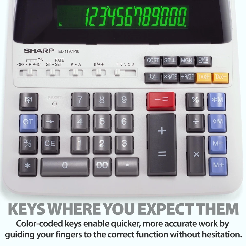EL-1197PIII Heavy Duty Color Printing Calculator with Clock and Calendar - Image 3 of 4
