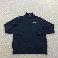 Quince Sweater Mens Small Navy 100 Cashmere 1/4 Zip Mock Neck Pullover Logo