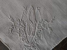 Vintage Madeira White Linen Monogram A Seed Stitches Wedding Handkerchief Hanky