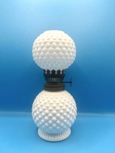 Vintage White Hobnail Milk Glass Oil Lamp with Brass Burner 1950's