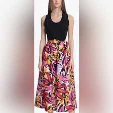 NWT Donna Morgan Floral Printed A-line Two-fer Dress w Pockets *NO BELT* - 2P