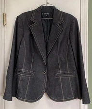 Kasper Woman Essential Sportswear Black Denim Blazer Jacket Size 16W