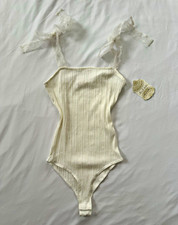 Altar'd State White Solid Bodysuit XS One Piece Sheer Bow Strap
