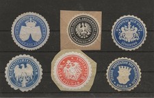 6 Siegelmarken / Veschlußmarken dabei kaiserl. Patentamt, Rietberg, Lüneburg etc