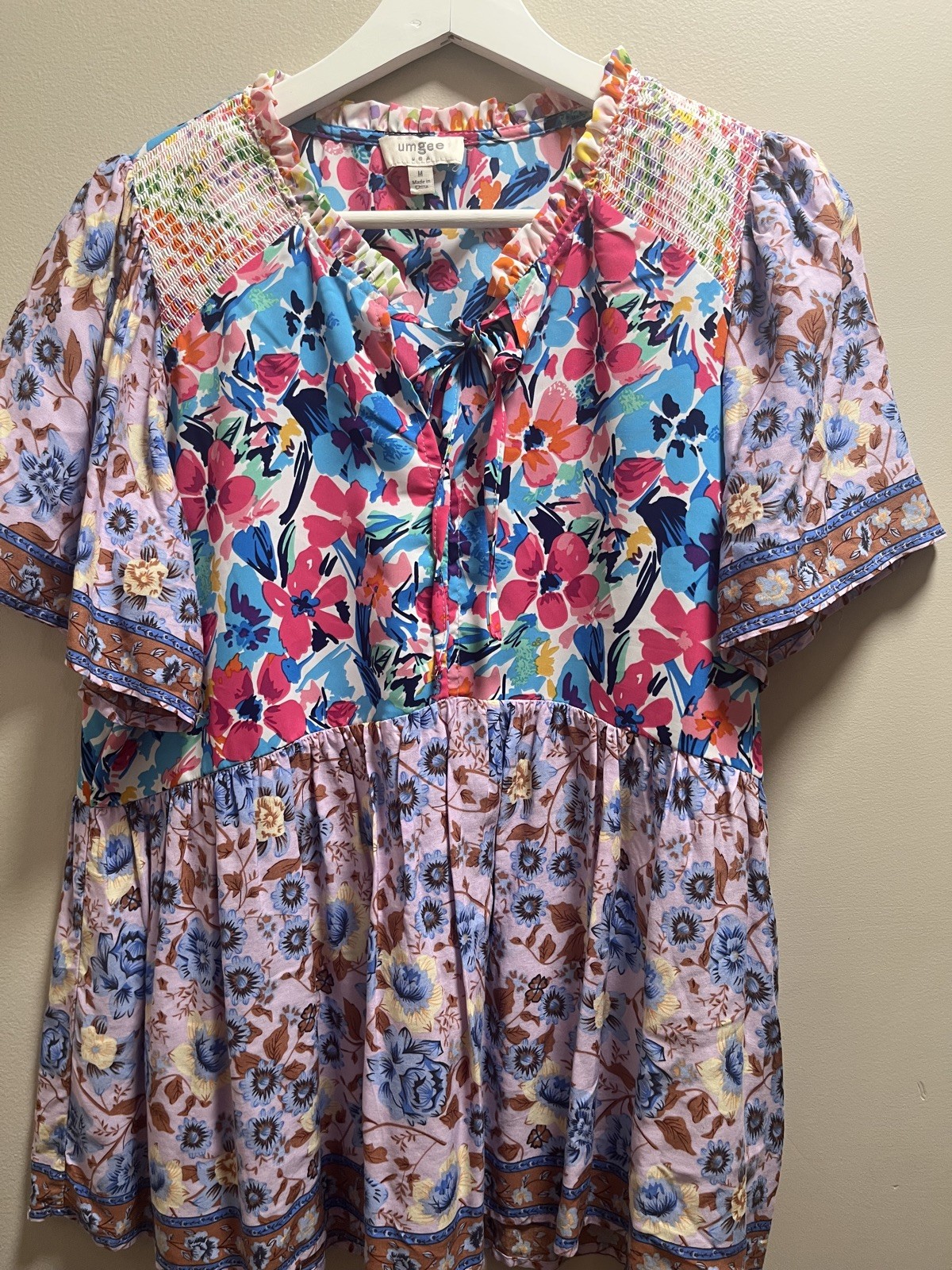 Umgee Women’s floral  Blouse Patchwork Boho Tunic… - image 5