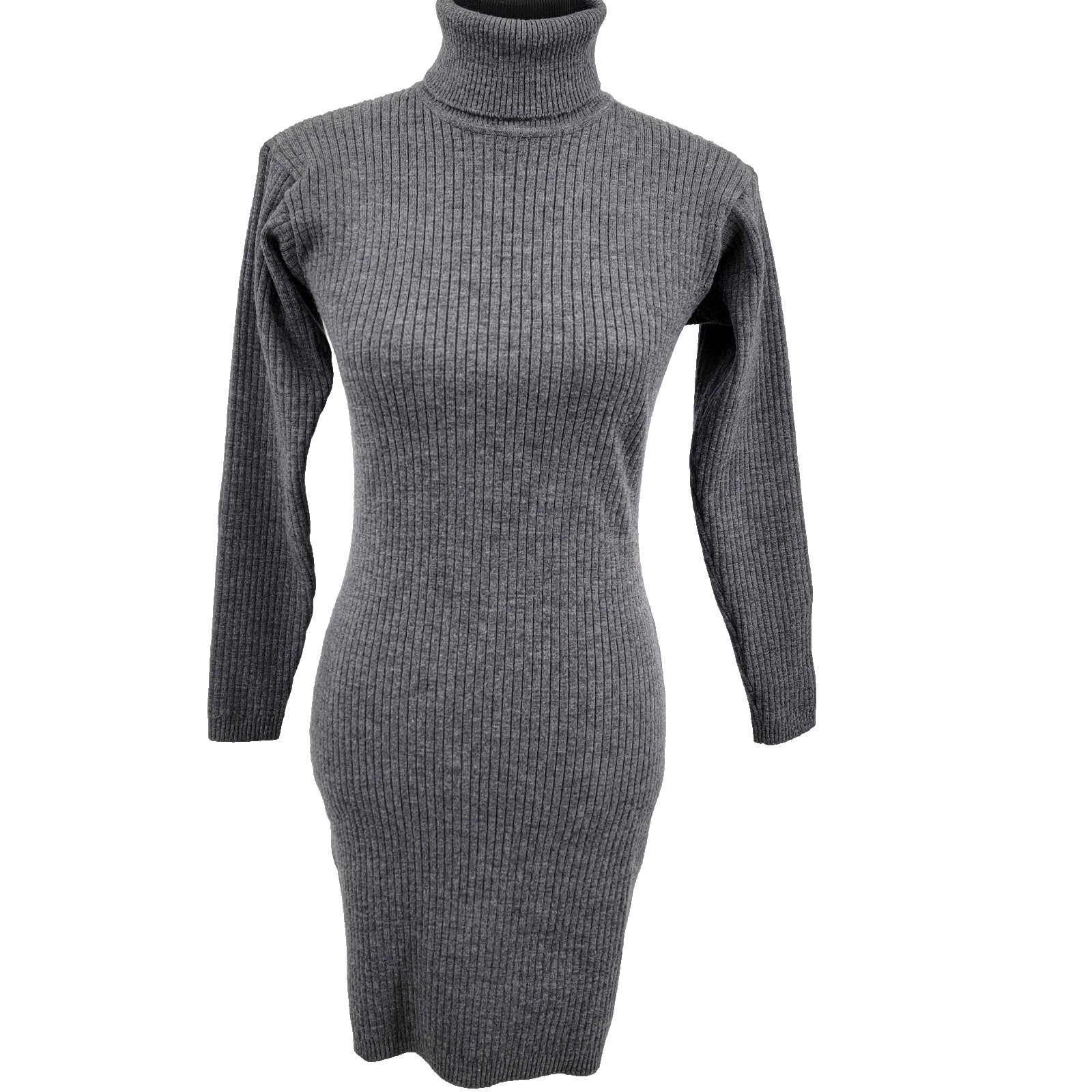 SMYTHE Womens Grey Wool/Spandex Ribbed Long Sleeve Turtleneck Bodycon Dress M
