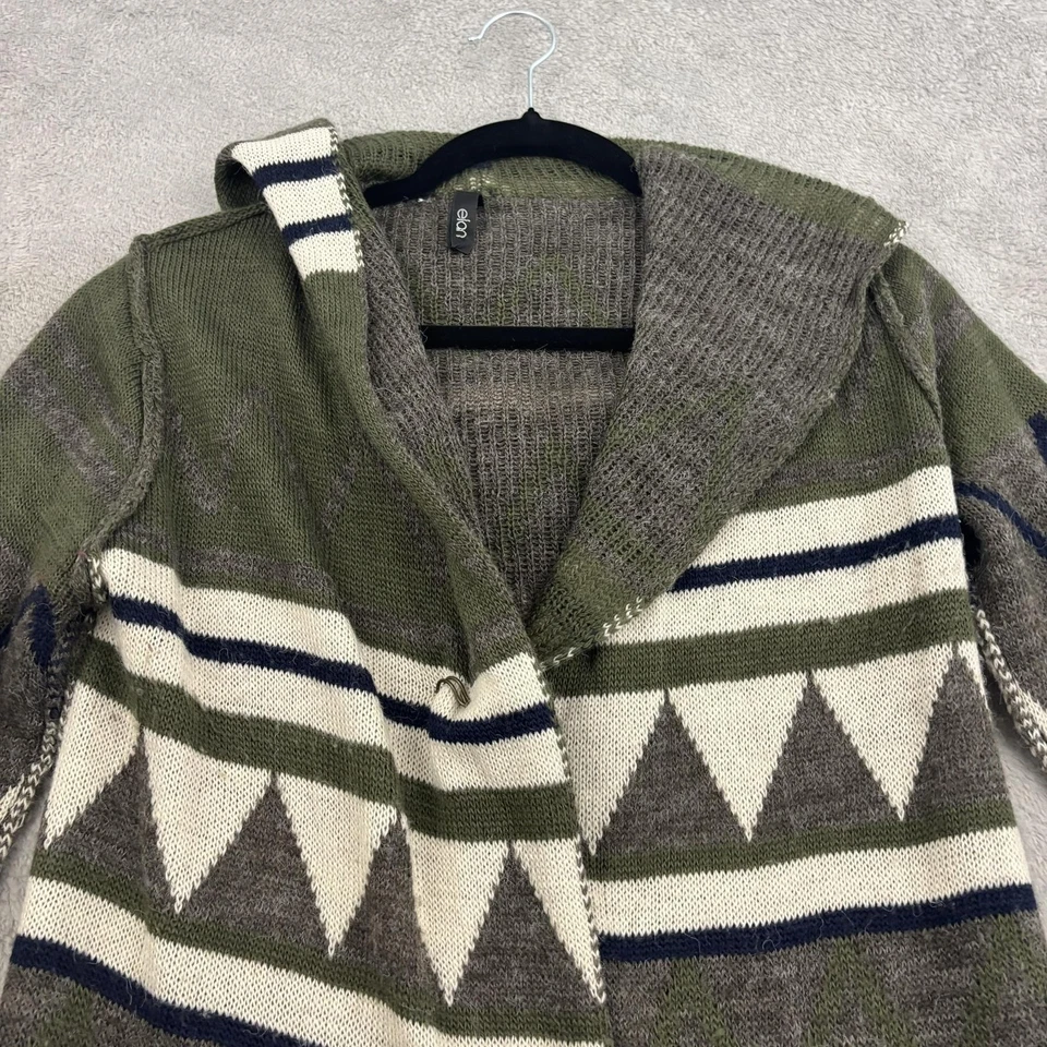 Cárdigan Elan Mezcla de Lana Suéter Para Mujer S Verde Oliva Con Capucha Azteca Boho Goblin Foto 3 de 4