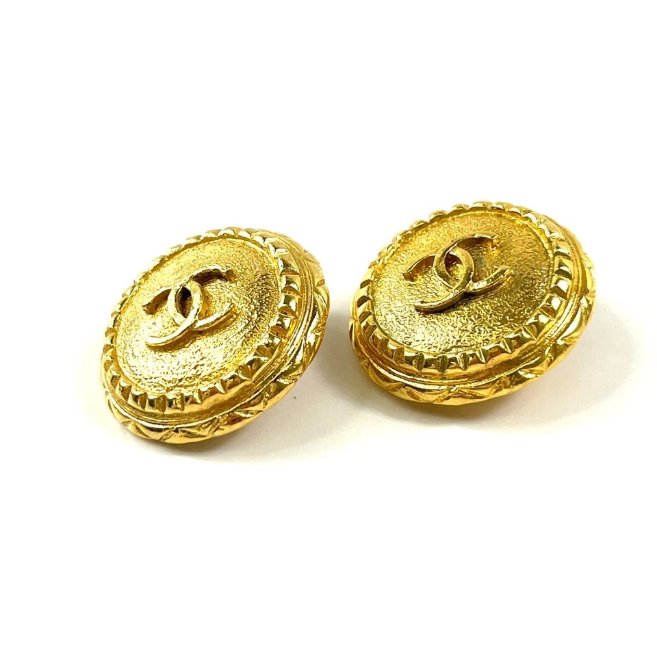 香奈儿 CC COCO 徽标耳环圆形金色复古正品配件日本 — 第 4/4 张图片